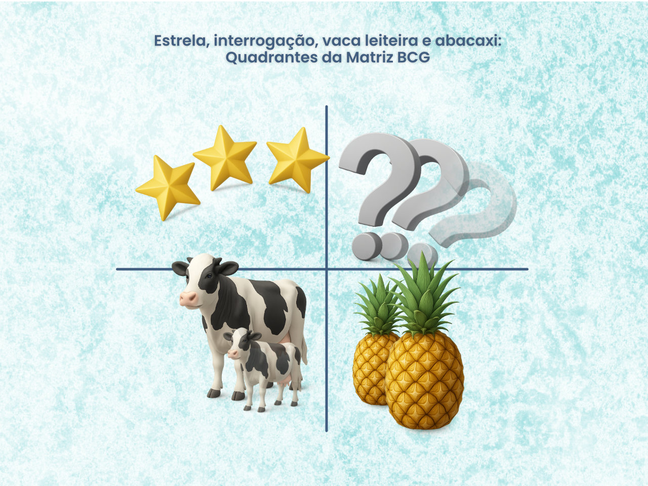 Os Elementos Principais da Matriz BCG São Exibidos, que são: Estrela, Interrogação, Vaca Leiteira e Abacaxi